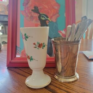 Vintage Porcelain Footed Vase ~ Flowers ~ Mazagran Style Cup?~ Pretty!